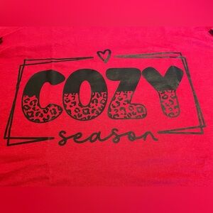 Womens 2XL Red Short Sleeve T-Shirt With “ Cozy Season” Printed On Front. NWOT